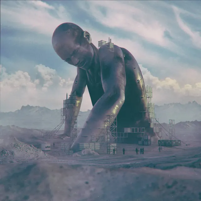 Giant Humanoid Construction Site, 3d-render, abstract, muted