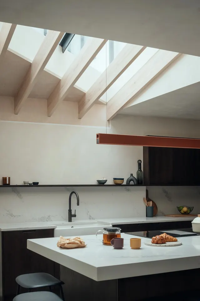 Modern Kitchen Interior with Skylight, minimal, photographic, light