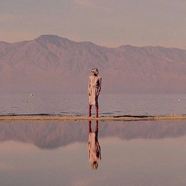 Reflective Desert Landscape, minimal, photographic, muted