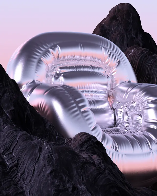 3D Iridescent Bubble Sculpture, glassmorphism, 3d-render, muted