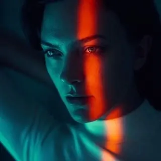 Portrait with Vertical Light Streak, photographic, dark-mode, dark