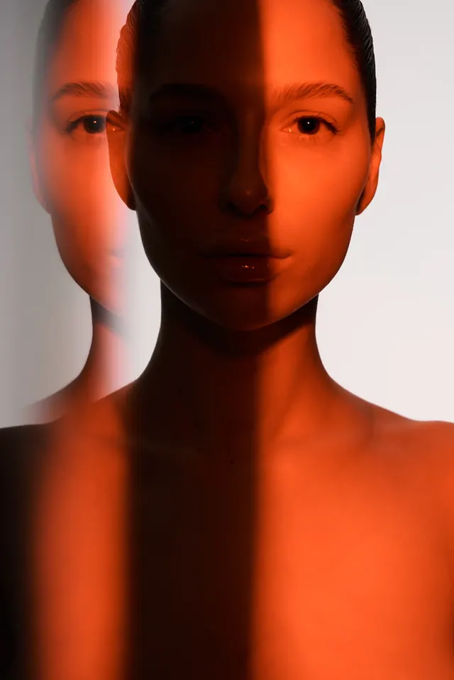 Double Exposure Portrait, photographic, abstract, warm