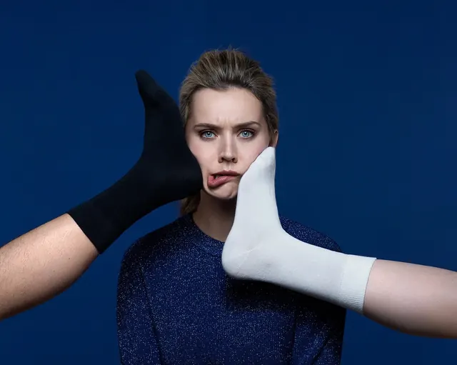 Woman with Black and White Gloves, photographic, minimal, dark