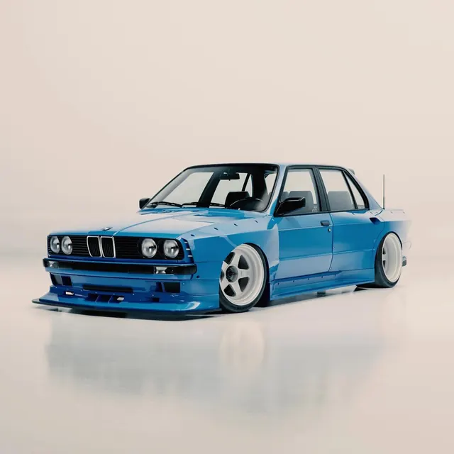 Blue Modified BMW E30 M3, photographic, minimal, vibrant