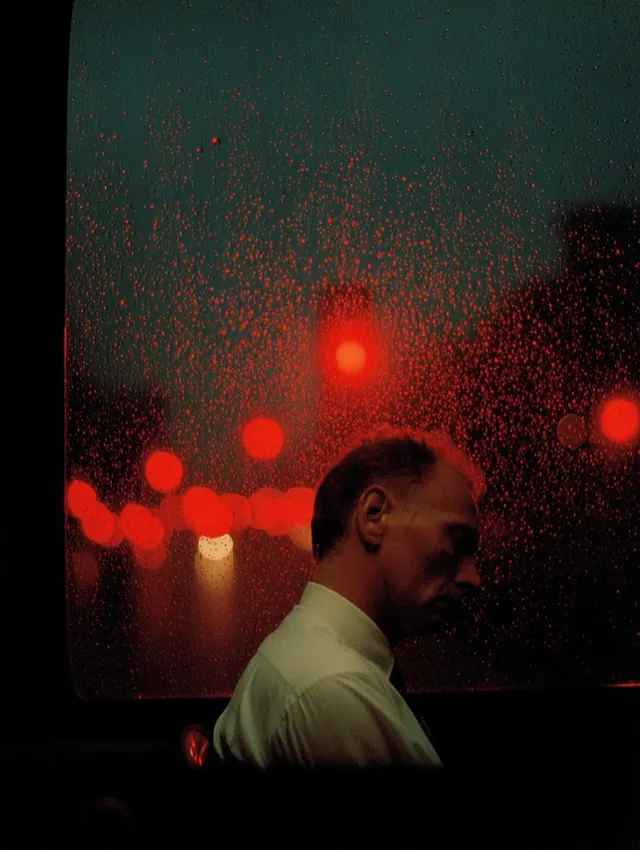 Rainy Night Reflection Portrait, photographic, dark-mode, dark