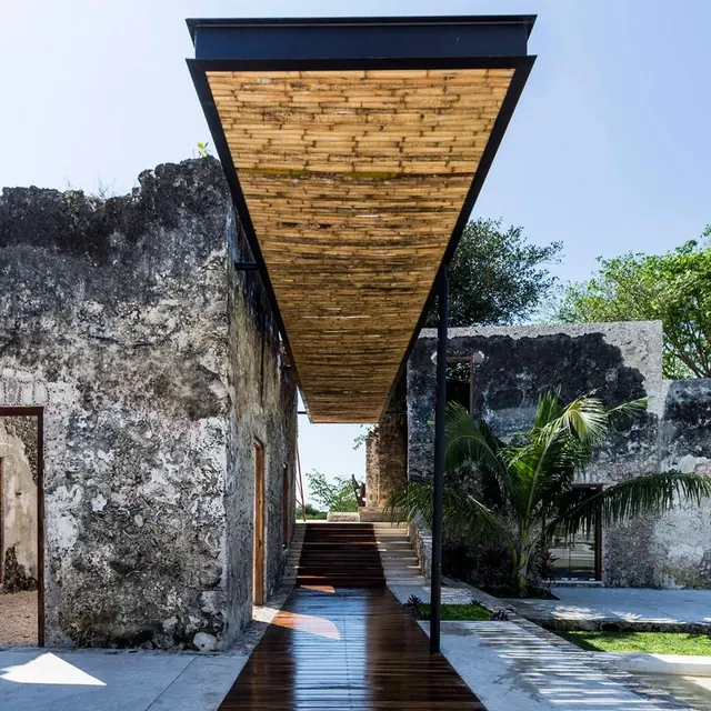 Modern Architectural Walkway with Wood Ceiling, minimal, organic, earthy
