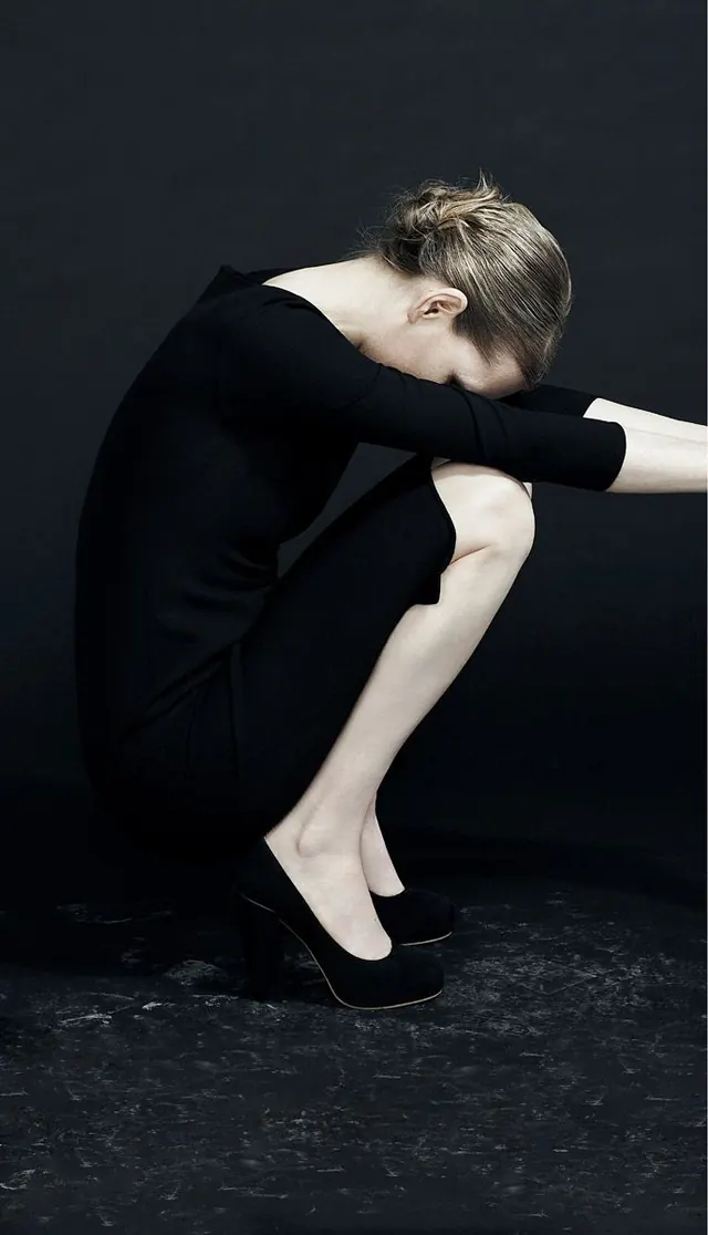 Woman in Black Dress, minimal, photographic, dark