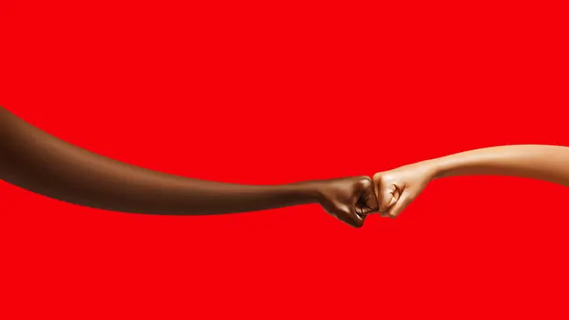 Handshake against Red Background, minimal, photographic, vibrant