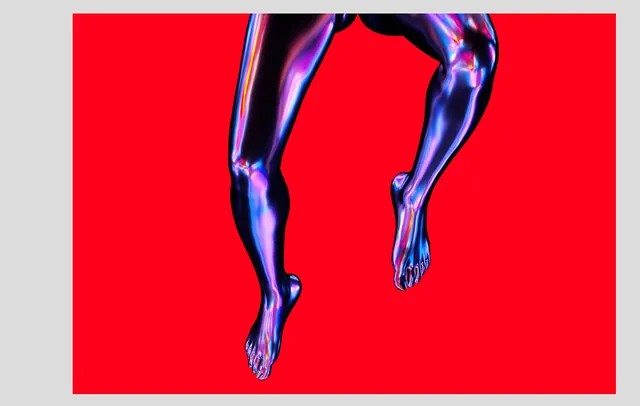 Chrome legs on red field, 3d-render, abstract, vibrant