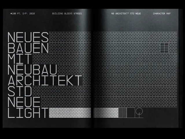 NB Architekt type specimen spread, swiss, minimal, monochrome