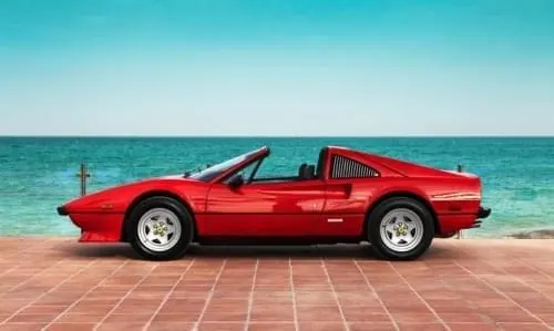 Red Sports Car on Beach, photographic, vibrant