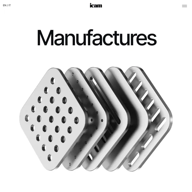 Manufactures Webpage Header, minimal, corporate-clean, monochrome
