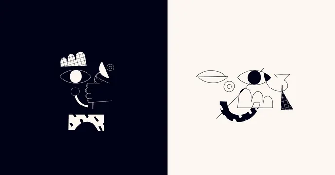 Abstract Character Illustration, minimal, line-art, monochrome
