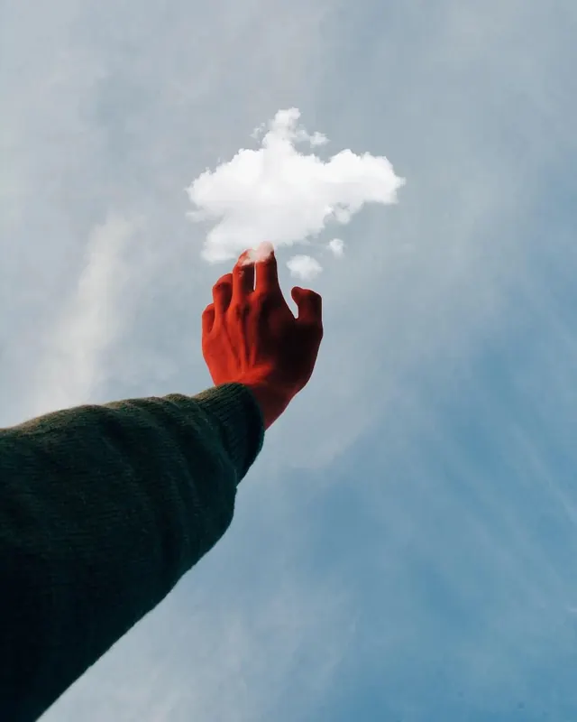 Hand Holding a Cloud, photographic, minimal, light