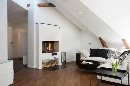 Modern Living Room with Fireplace, minimal, photographic, light