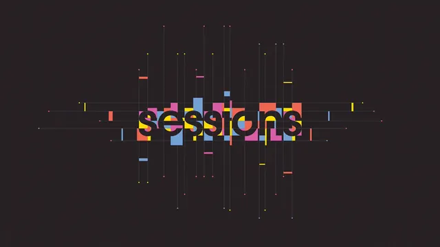Sessions Wordmark with Glitch Effects, brutalist, neo-brutalist, dark