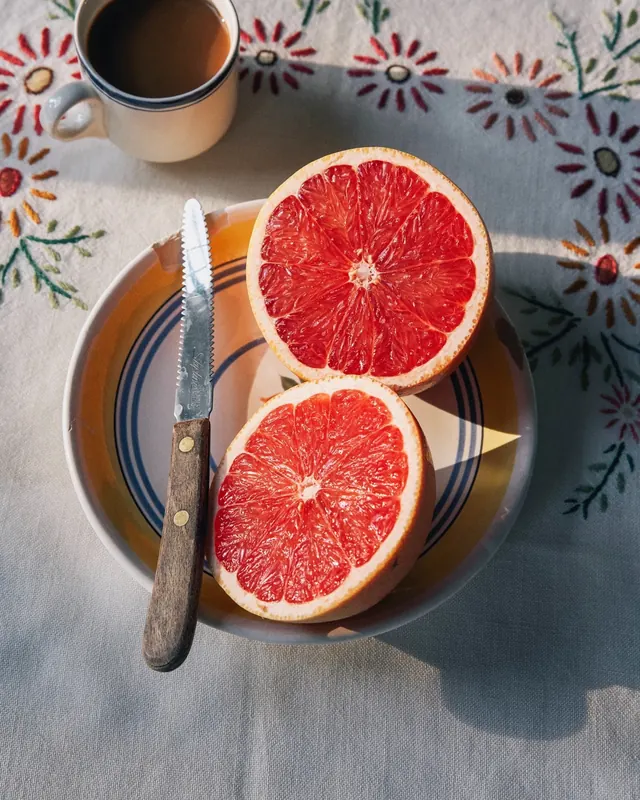 Blood Orange and Coffee Still Life, organic, photographic, vibrant