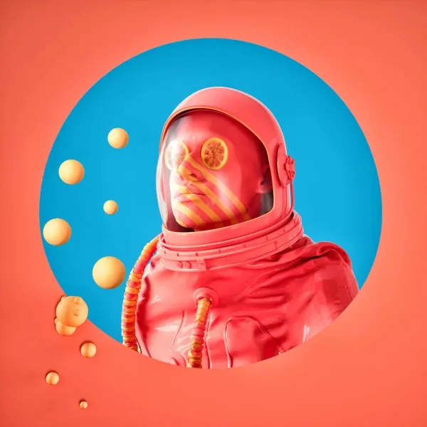 Pink astronaut surreal 3D illustration, 3d-render, playful, vibrant