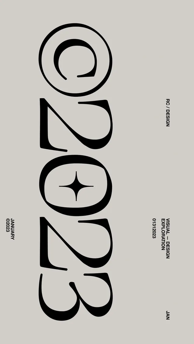 Vertical 2023 copyright type poster, editorial, minimal, monochrome