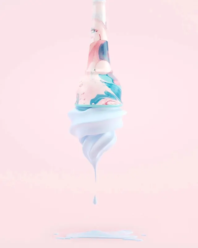 Inverted soft-serve drip render, 3d-render, playful, pastel