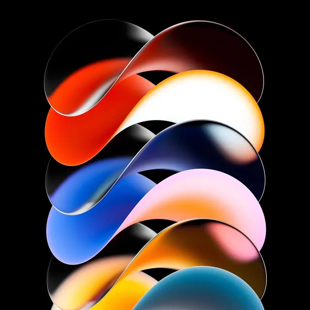 Stacked iridescent S-curve 3D wallpaper, 3d-render, abstract, dark