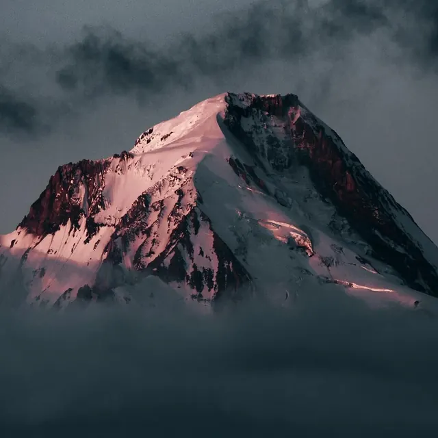 Snow-Capped Mountain Peak, photographic, organic, dark