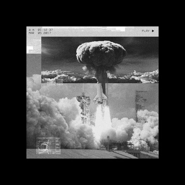 Nuclear Explosion Collage, brutalist, monochrome, monochrome