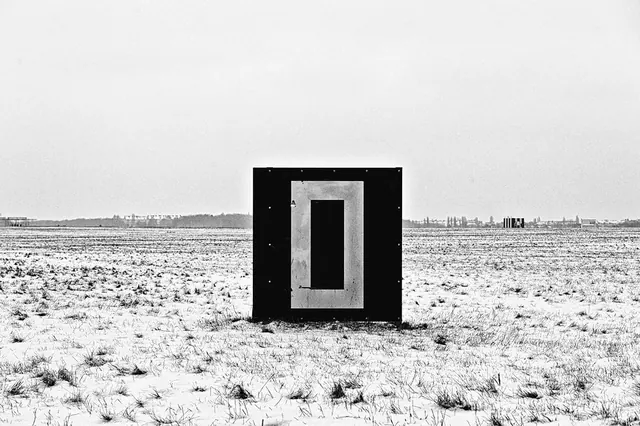 Minimalist Doorway in Snowy Landscape, minimal, monochrome, monochrome
