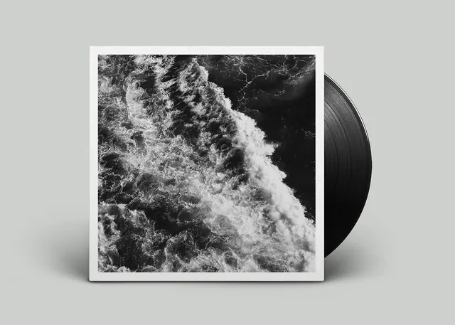 Black and White Ocean Wave Vinyl Mockup, minimal, monochrome, monochrome