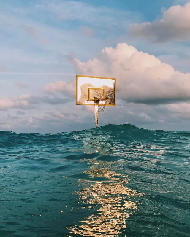 Surrealist Floating Frame over Ocean, minimal, abstract, vibrant