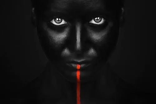 Dark Portrait with Red Vertical Line, dark-mode, monochrome, dark