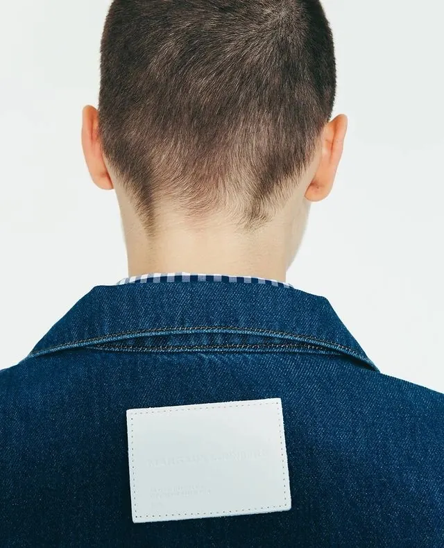 Back of Denim Jacket Mockup, photographic, minimal, dark