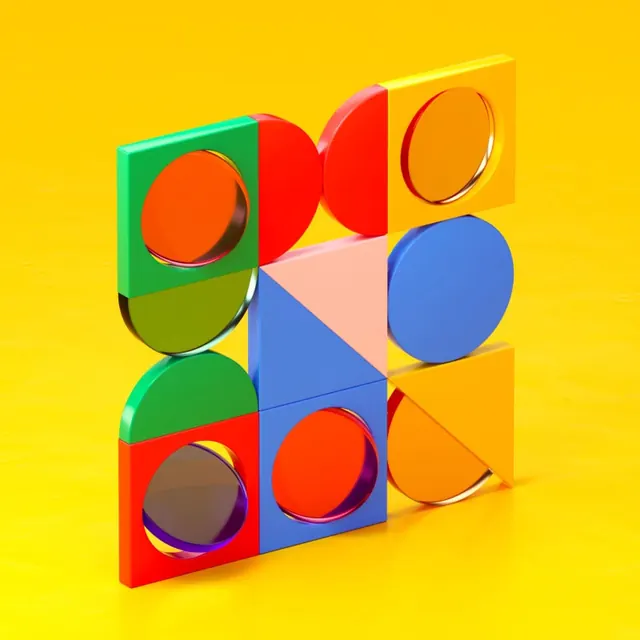 Geometric 3D Blocks Composition, geometric, playful, vibrant