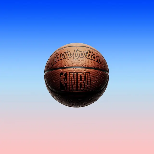 Louis Vuitton NBA monogram basketball render, minimal, luxury, vibrant