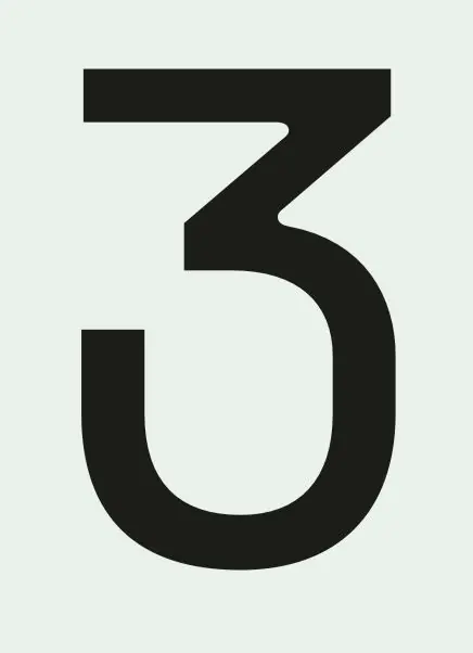 Geometric monoline numeral three, minimal, geometric, light