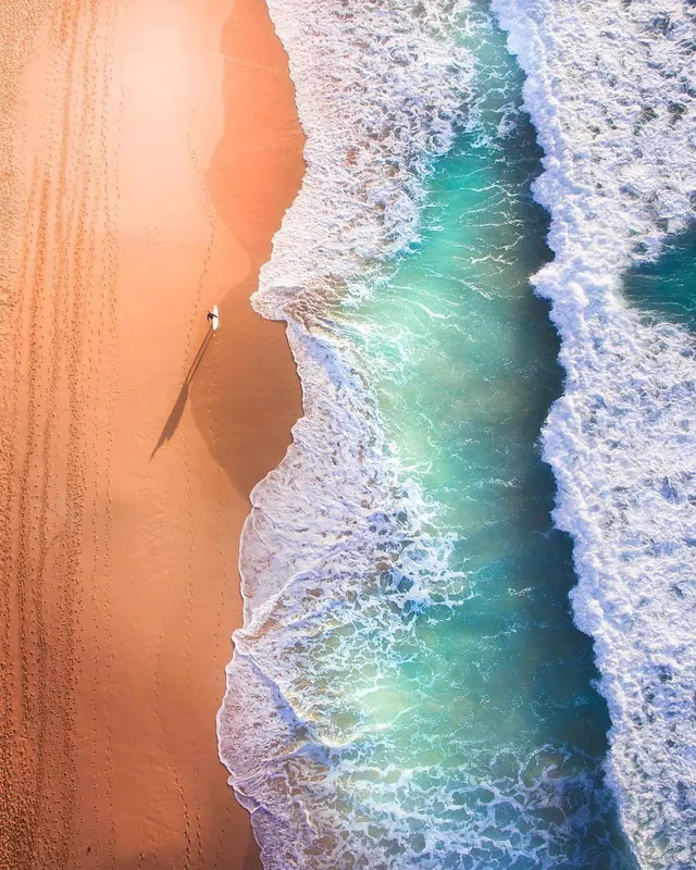 Aerial Beach and Ocean Wave, photographic, organic, earthy