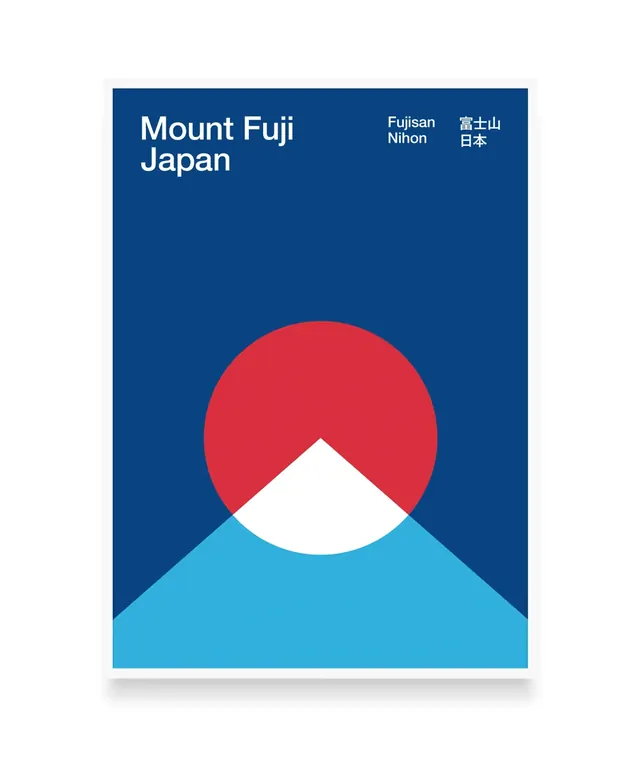 Mount Fuji Japan Poster Design, minimal, swiss, high-contrast
