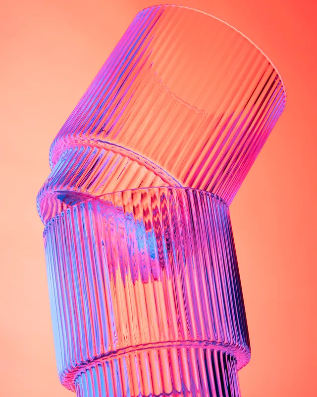 Abstract 3D Ribbed Cylinder, 3d-render, gradient-heavy, vibrant