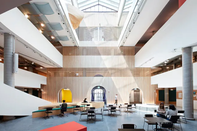Modern Atrium Interior Design, minimal, corporate-clean, warm