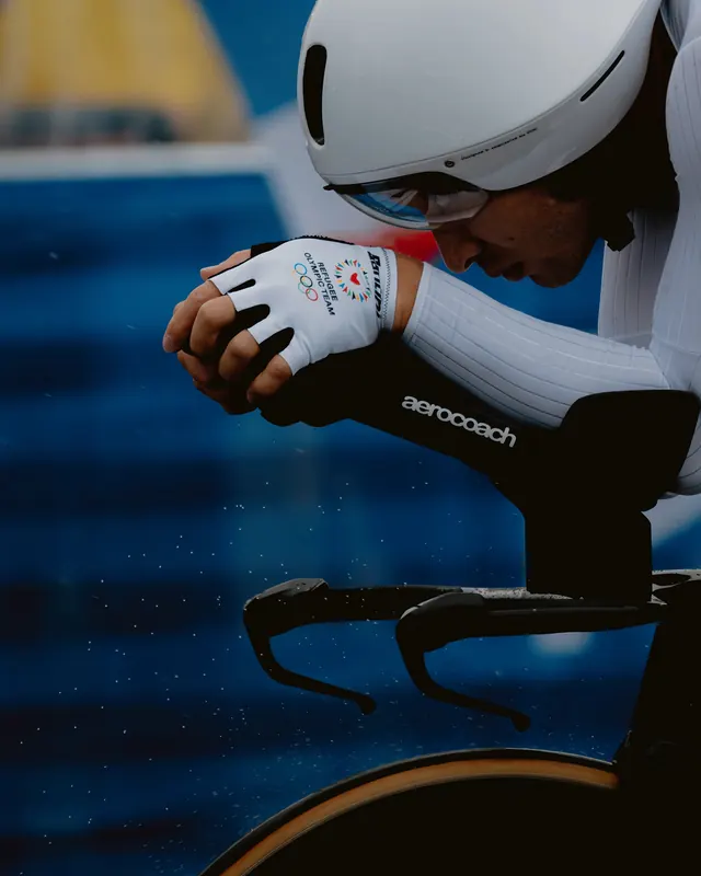 Professional Cyclist in Action, photographic, technical, high-contrast
