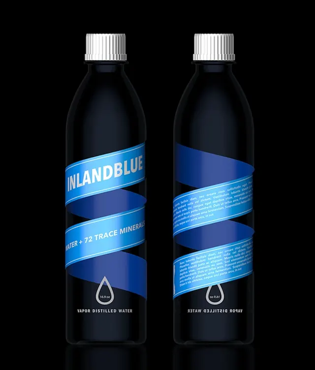 Blueberry Water Bottle Packaging Design, minimal, corporate-clean, dark