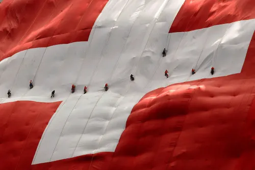 Swiss Flag with Small Icons, photographic, minimal, high-contrast