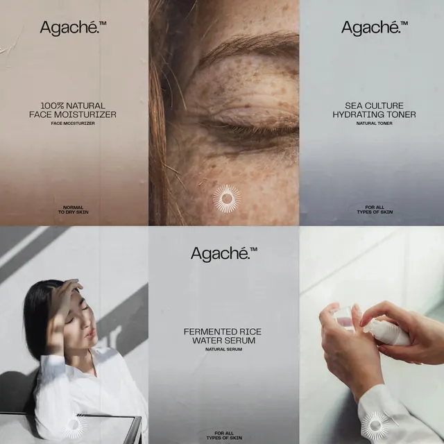 Agaché Skincare Branding and Product Visuals, minimal, luxury, light