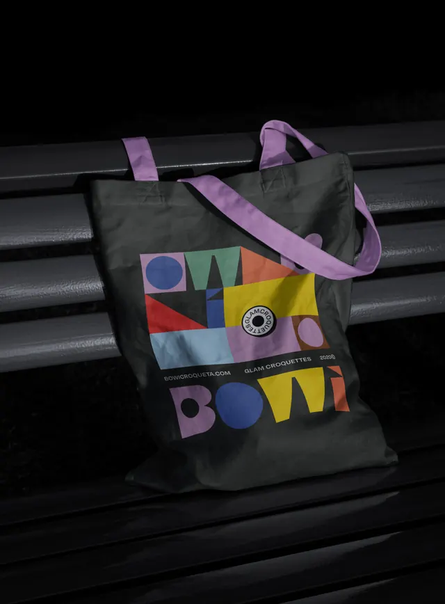 Colorful Graphic Tote Bag Mockup, playful, neo-brutalist, dark
