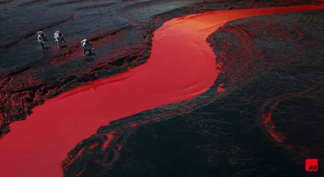 Aerial View of Red River, photographic, organic, high-contrast