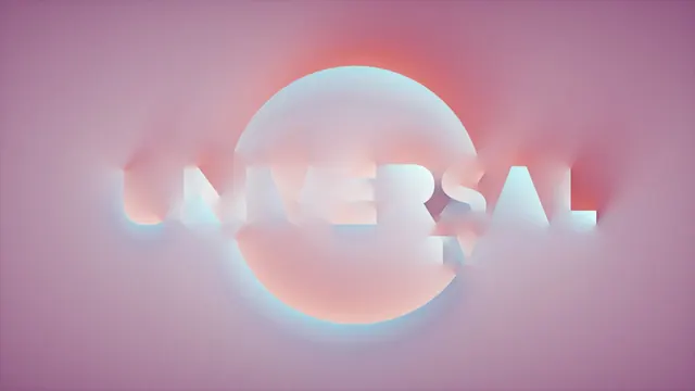 Universal Wordmark with Glowing Sphere, glassmorphism, gradient-heavy, pastel