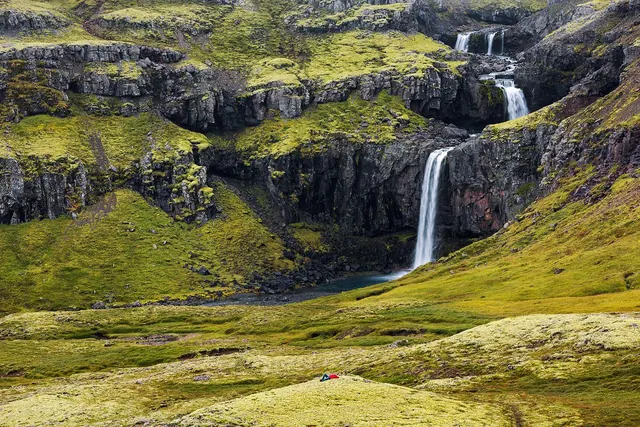 Waterfall in a Green Valley, photographic, organic, earthy