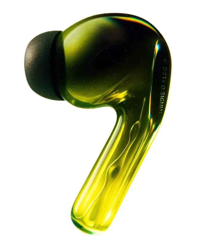 Transparent Yellow Earbud, luxury, photographic, vibrant