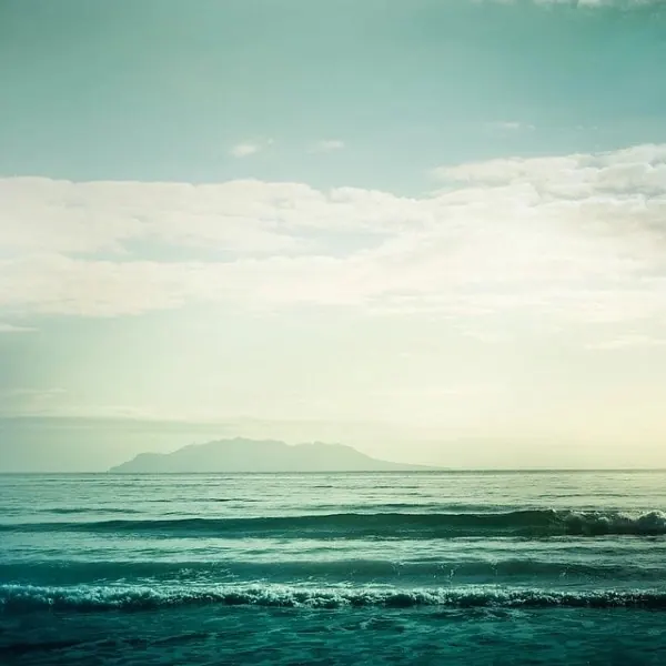 Ocean Island Landscape, minimal, photographic, muted