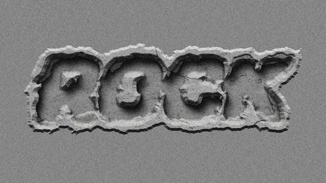 3D Embossed Rock Wordmark, brutalist, 3d-render, monochrome